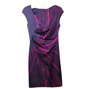 Max Mara Purple Magenta Floral Ruched Sheath Dress Made in Italy Size 8